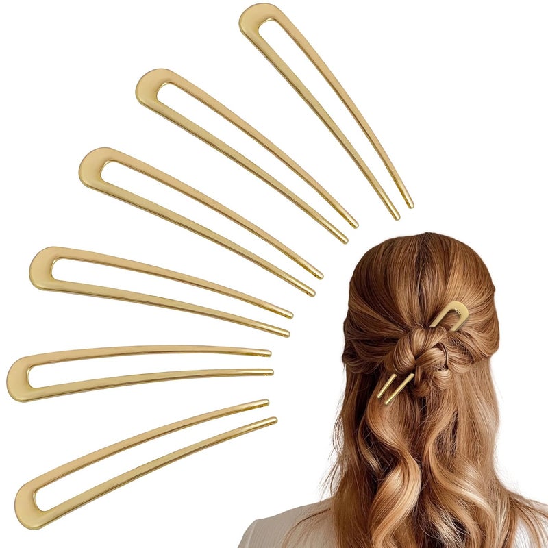 hisial 6Pcs Metal French Hair Pins for Women U Shape Sticks 3.9 Inch Vintage Fork for Hairstyle Accessories(Gold) - Image 1